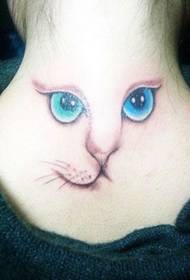 neck blue big eyes cat tattoo figure