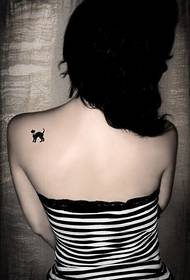 female back shoulder cat tattoo pattern
