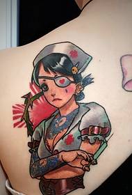 back one-eyed nurse girl tattoo pattern