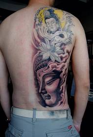 мъжки гръб Буда и Guanyin татуировка модел
