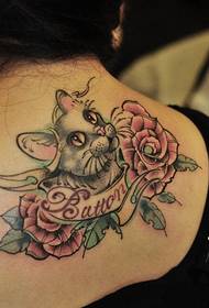 personalità creativa gatto birichino rosa Tatuaggio sulla schiena
