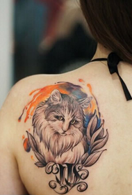 back cute cat flower tattoo figure