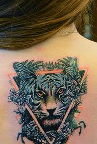 dívčí zadní osobnost geometrické lví hlavy tetování