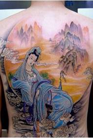 pojkar tillbaka Guanyin Bodhisattva religiösa tatuering mönster bild