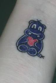 Wrist Purple Hippo Dzvuku Mwoyo Yakaverengedwa Tatoo Mhando