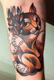 Cartoon Squirrel and Plant Tattoo Patroon