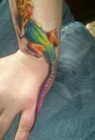 mångfärgad ödla tatuering mönster på den kvinnliga handleden