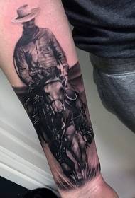 brazo patrón de tatuaxe vaqueiro occidental branco e negro moi realista 96035 - Brazo patrón de tatuaje de astronauta gris realista negro