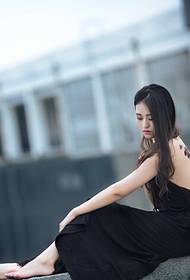black long skirt beauty back tattoo pattern picture