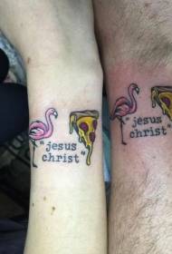 pasangan flamingo kartun pergelangan tangan dan pola tatu surat pizza