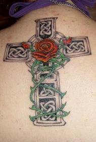 back cross rose foto tatuaje