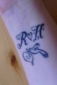 Plaukstas locītavas pāris angļu alfabēta tetovējuma modelis