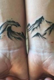 татуіроўка чорнае запясці мужчыны на чорным пейзажы малюнак 95531 - праджэнская маска татуіроўка на запясце каляровай тыранічнай татуіроўкі