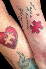 coppia, polso, moda, amore, puzzle, tatuaggio
