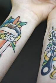 Klej do nadgarstka i nożyczki Ręce klasyczny wzór tatuażu