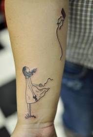 modello di tatuaggio da polso semplice ragazza e aquilone