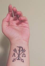 modèle de tatouage symbole de lettre spéciale Christ poignet noir