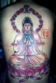 indietro bella classica Guanyin seduta foto di tatuaggio religioso di loto