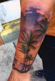 armloze romantische zonsondergang met palmboom tattoo patroon