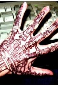 Modeli tatuazh skeletik mekanik i shpinës së dorës