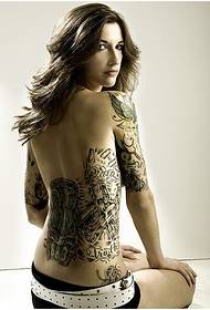 სექსუალური მოდის ლამაზი glamorous სილამაზის უკან შავი და თეთრი tattoo ფიგურა