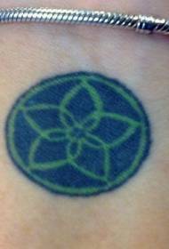 Blou en Groen Blomme Simbool Tattoo Patroon op pols