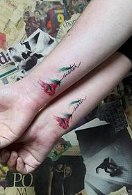 пара зап'ястя сплеск фарби невеликий свіжий квітковий візерунок татуювання