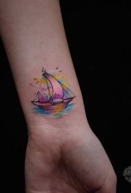 Babae Maliit na Fresh Wrist Watercolor Sailboat Tattoo Pattern