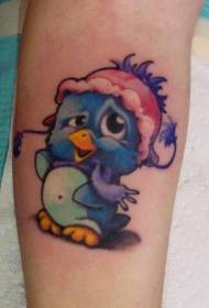 Cartoon Blue Penguin Arm Tattoo Pattern