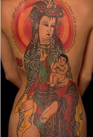 girls back classic kindly female Buddha statue Religious tattoo picture 