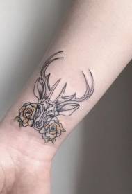Handgelenk schwarze Linie Hirschkopf mit Blume Tattoo-Muster