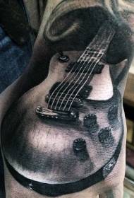 modèle réaliste de tatouage guitare noir et blanc main-dos