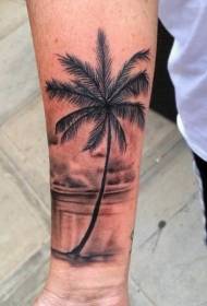 lengan pola tato pohon palem hitam abu-abu realistis