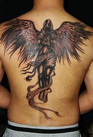 back devil angel tattoo pattern - preporučuje se Huainan studio za tamne tetovaže