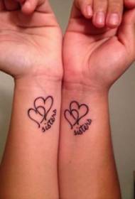 simetrični tetovaža uzorak djevojke zapešće na engleskom i obliku srca Simetrična slika tetovaže