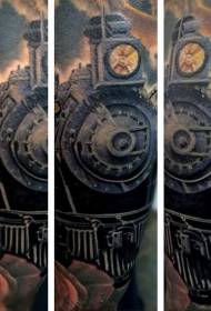 花臂逼真的顏色西方火車紋身圖案