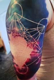 ŝultro belega geometria stilo kolora spaco tatuaje ŝablono