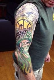 Patrón de tatuaxe de insignia de brazo de baloncesto de flores