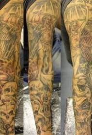 Modello di tatuaggio manica braccio cielo e inferno fiore
