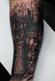 cimitero misterioso di fiori realistici con motivo a tatuaggio fantasma