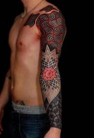 braço estilo tribal jóias coloridas em forma de flor tatuagem padrão