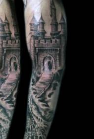 hannu baki da fari tsohon medieval castle tattoo juna