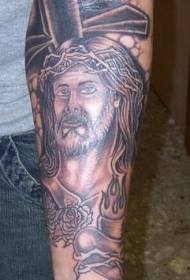 jib Cross and Jesus Rose Tattoo Pattern