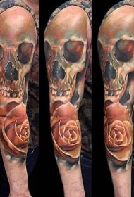 braccio Immagine realistica del tatuaggio del cranio umano di colore