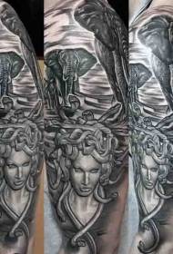 великий чорний сірий зла Медуза з слон татуювання візерунок