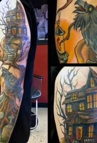 рука кольору будинок ворона татуювання візерунок