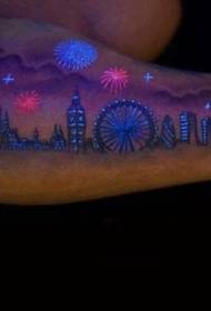 цветна боја боја светкаво мастило ноќен град тетоважа шема 97745 - Цветна рака боја манга тема тетоважа шема