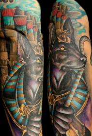 манга стыль егіпецкага бога Анубіса каляровы малюнак татуіроўкі