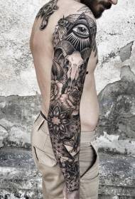 Hinduísmo de brazo de flores Para o tema de xoia de misterio negro e patrón de tatuaxe de cráneo de cabra