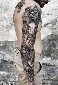 Induismo del braccio del fiore Per il tema nero mistero gioielli e modello di tatuaggio teschio di capra